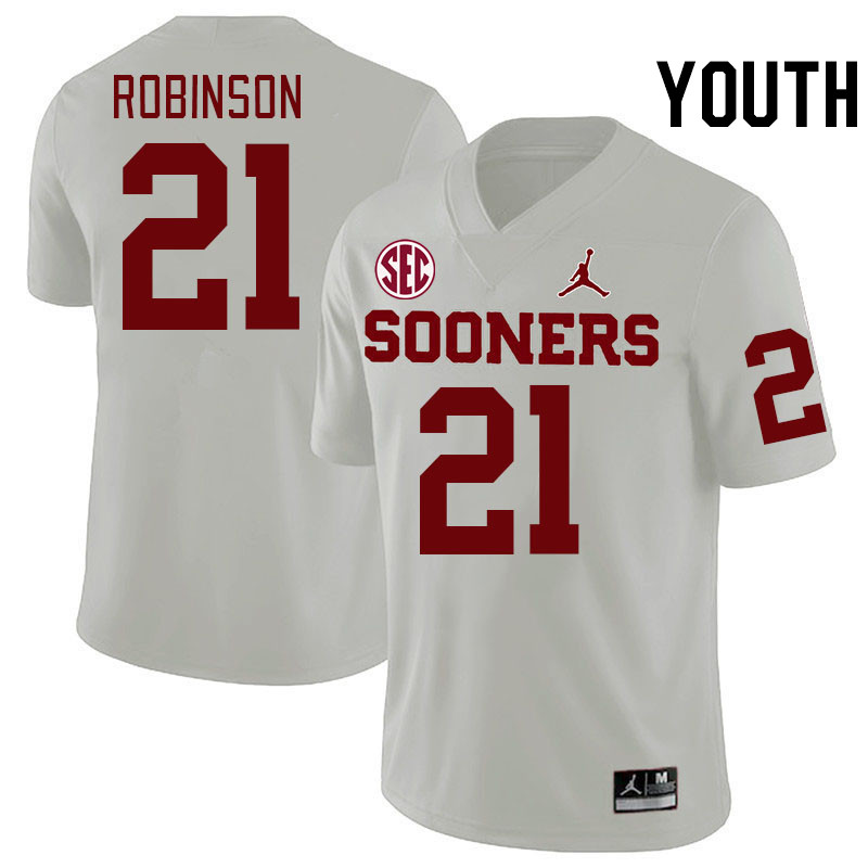 Youth #21 Xavier Robinson Oklahoma Sooners 2024 SEC Conference College Football Jerseys-White